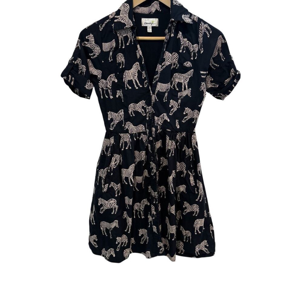 Anthropologie Porridge Zebra Shirtdress Women's 0 Black Short Sleeve Button Up